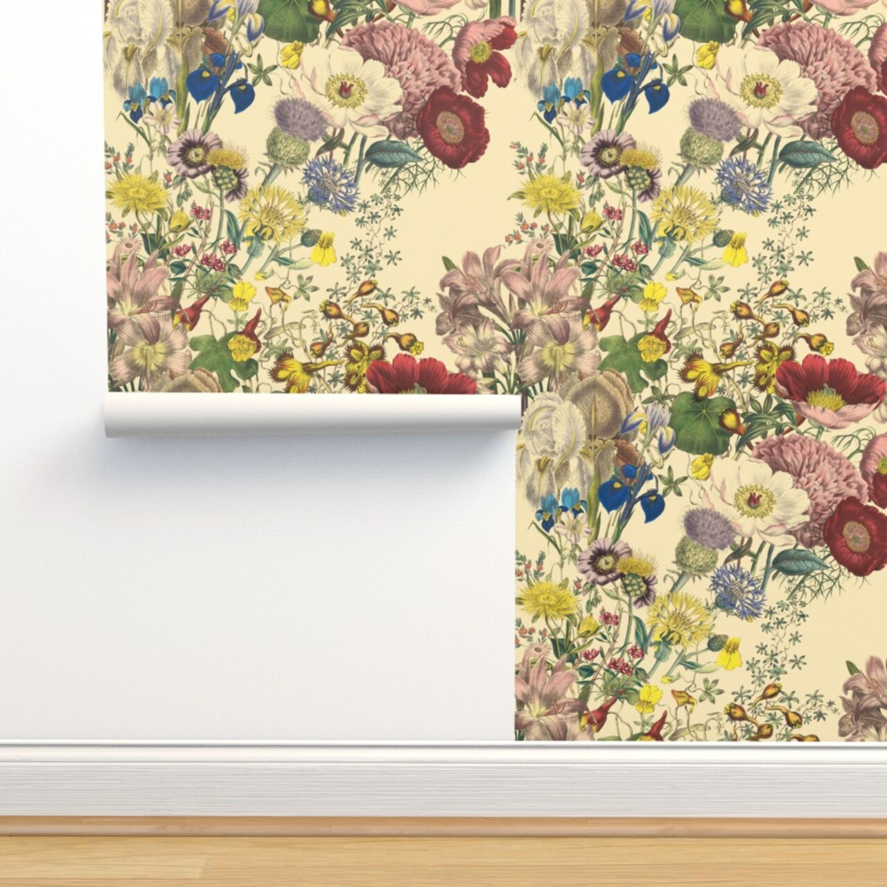 Victorian Flowers Antique Botanical French Garden Cottagecore Shabby Chic Custom Removable Wallpaper by Spoonflower Peel & Stick Wallpaper 2FT Wide